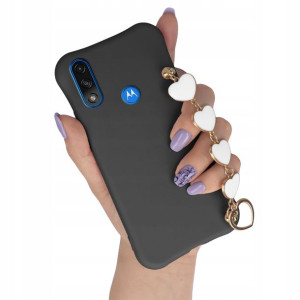 Etui Matowe do MOTOROLA E7i Biały Łańcuszek Serca