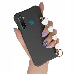 Etui Matowe do REALME 5 Biały Łańcuszek Serca