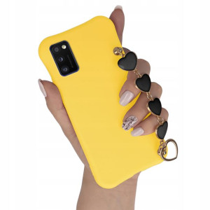 Etui Matowe do SAMSUNG A41 Case Źółty Czarne Serca