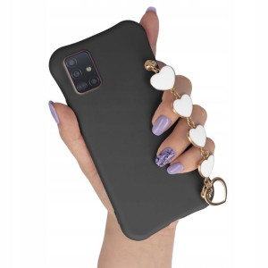 Etui Matowe do SAMSUNG A51 Biały Łańcuszek Serca