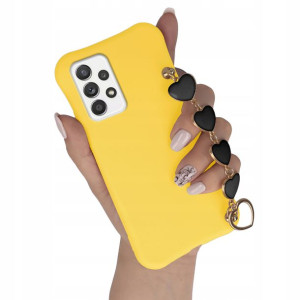 Etui Matowe do SAMSUNG A52 4G Żółty Czarne Serca