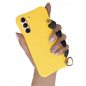 Etui Matowe do SAMSUNG S21 5G Żółty Czarne Serca