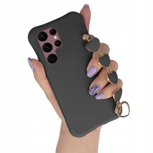 Etui Matowe do SAMSUNG S22 ULTRA Czarny Łańcuszek