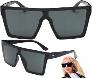Czarne Okulary OVERSIZE damskie kwadratowe duże