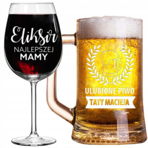 Zestaw Kieliszek Wino+kufel Dzień Mamy Matki Taty
