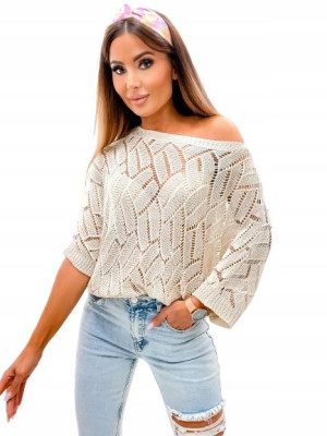 Sweter Ażurowy W Modnym Kolorze-beżowy