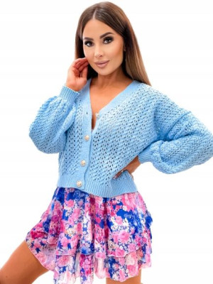 Mięciutki Sweter Zapinany Na Ozdobne Guziki-blue