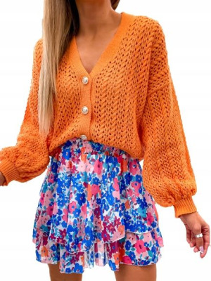 Mięciutki Sweter Zapinany Na Ozdobne Guziki-orange