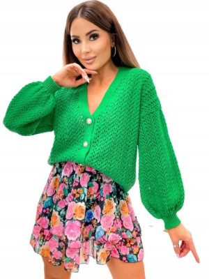 Mięciutki Sweter Zapinany Na Ozdobne Guziki-green
