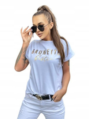 T-shirt Biały Z Złotym Napisem Brunette Bestie