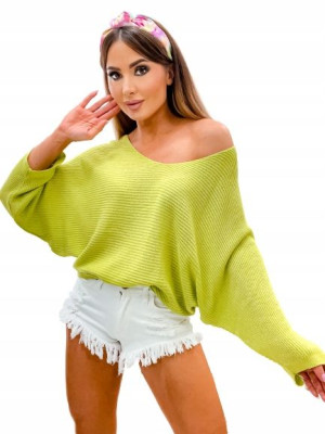 Wygodny i Lekki Sweter w Serek dekolt V- Limonka