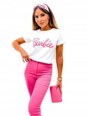 Modna Bluzka z Napisem Barbie -Biała