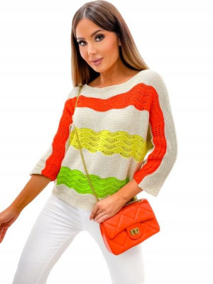 Sweter z Zakrzywionymi Liniami Ozdobiony