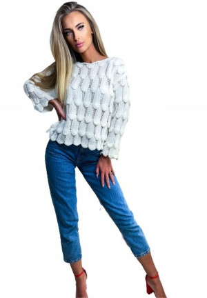 Sweter Splot Rybia Łuska-Biały
