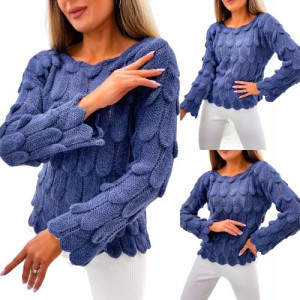 Sweter Splot Rybia Łuska-JEANSOWY