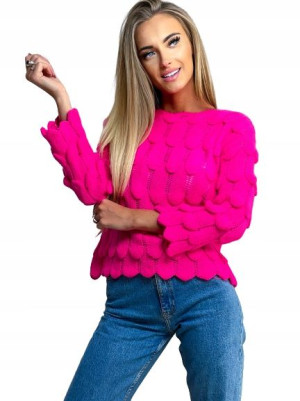 Sweter Splot Rybia Łuska-FUKSJA
