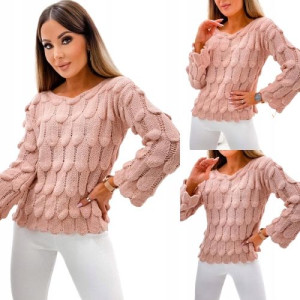 Sweter Splot Rybia Łuska-Puder Róż