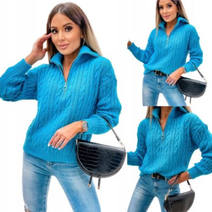 Rozpinany golf sweter z zamkiem Kolor MORSKIE
