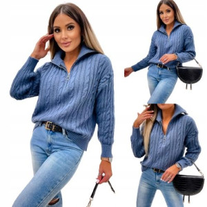 Rozpinany golf sweter z zamkiem Kolor JEANSOWY