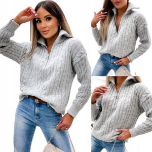 Rozpinany golf sweter z zamkiem Kolor SZARY