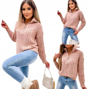 Rozpinany golf sweter z zamkiem Kolor PUDER RÓŻ