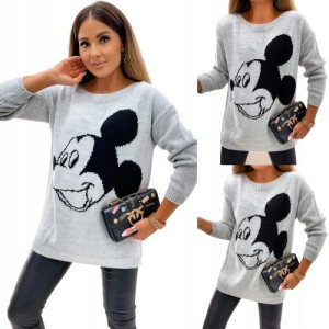 Sweter damski z Myszką Miki OVERSIZE Szary