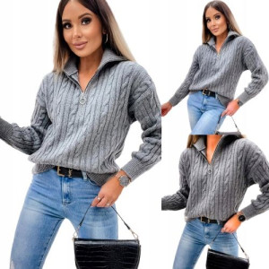 Rozpinany golf sweter z zamkiem Kolor GRAFITOWY