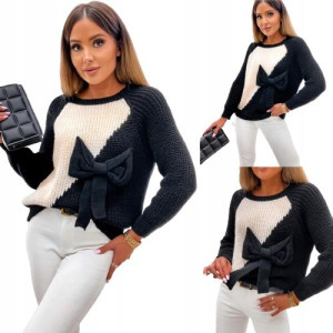 Modne i eleganckie sweter z dużą kokardą CZARNY