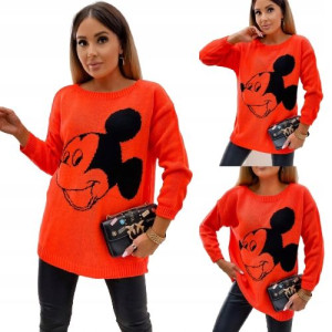 Sweter damski z Myszką Miki OVERSIZE POMARAŃCZOWA