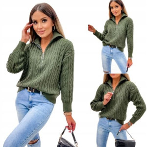 Rozpinany golf sweter z zamkiem Kolor KHAKI
