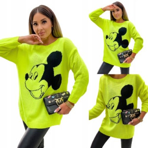 Sweter damski z Myszką Miki OVERSIZE LIMONKA NEON