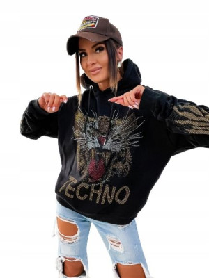 Bluza dresowa bawełniana TECHNO TIGER CZARNA