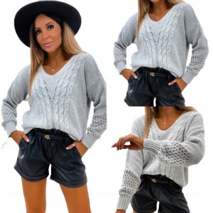 Sweter z dekoltem w serek SZARY