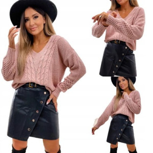 Sweter z dekoltem w serek PUDER RÓZ