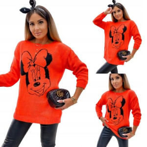 Sweter damski z Myszką Mini OVERSIZE POMARAŃCZOWA