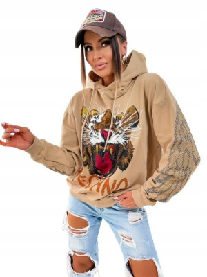 Bluza dresowa bawełniana TECHNO TIGER BEŻOWA
