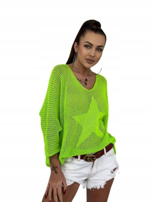 Over Size Sweter z Gwiazdą z Przodu-ZIELONY