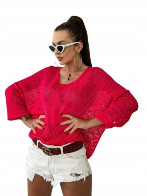 Over Size Sweter z Gwiazdą z Przodu-Czerwony