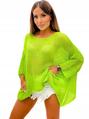 Oversize Sweter Asymetryczny Z Kieszeniami-zielony