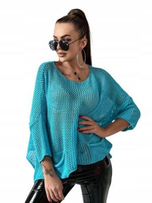 Oversize Sweter Asymetryczny Z Kieszeniami-blue