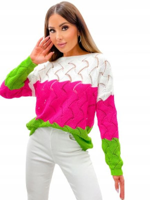Damski Sweter Dziergany w Poziome Paski