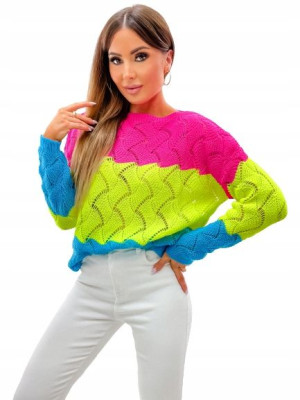 Damski Sweter Dziergany w Poziome Paski