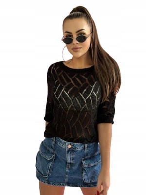 Sweter Ażurowy W Modnym Kolorze-czarny