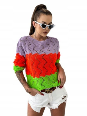 Damski Sweter Dziergany w Poziome Paski