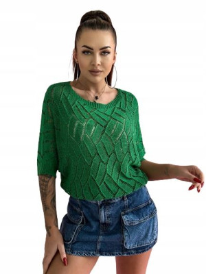 Sweter Ażurowy W Modnym Kolorze-zielony