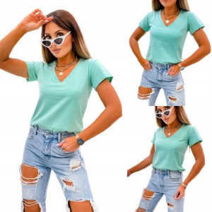 T-shirt basic z Wycięciem w Serek-MIĘTOWY
