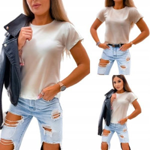 T-shirt basic z Okrągłym Dekoltem-ECRY