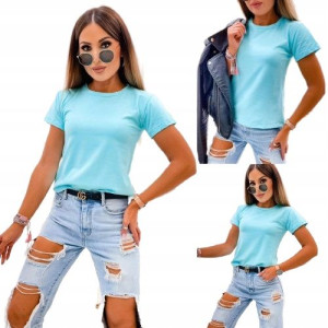 T-shirt basic z Okrągłym Dekoltem-TURKUSOWY