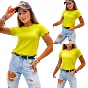 T-shirt basic z Okrągłym Dekoltem-ŻÓŁTY