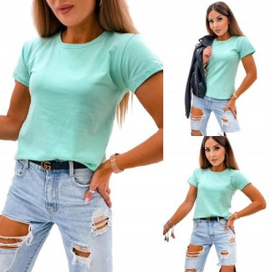 T-shirt basic z Okrągłym Dekoltem-MIĘTOWY